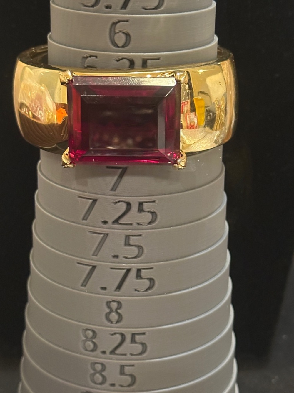 Kenneth Jay Lane Gold Cuff Bracelet Large Red Rectangular Stone Signed KJL - Picture 2 of 3